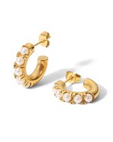 18k gold-plated stainless steel, Tarnish-free, Waterproof, Suitable for sensitive skin, gold earrings, retro earrings, vintage charm, classic earrings, beautiful earrings, timeless earrings, hoop earrings, pearl studded earrings